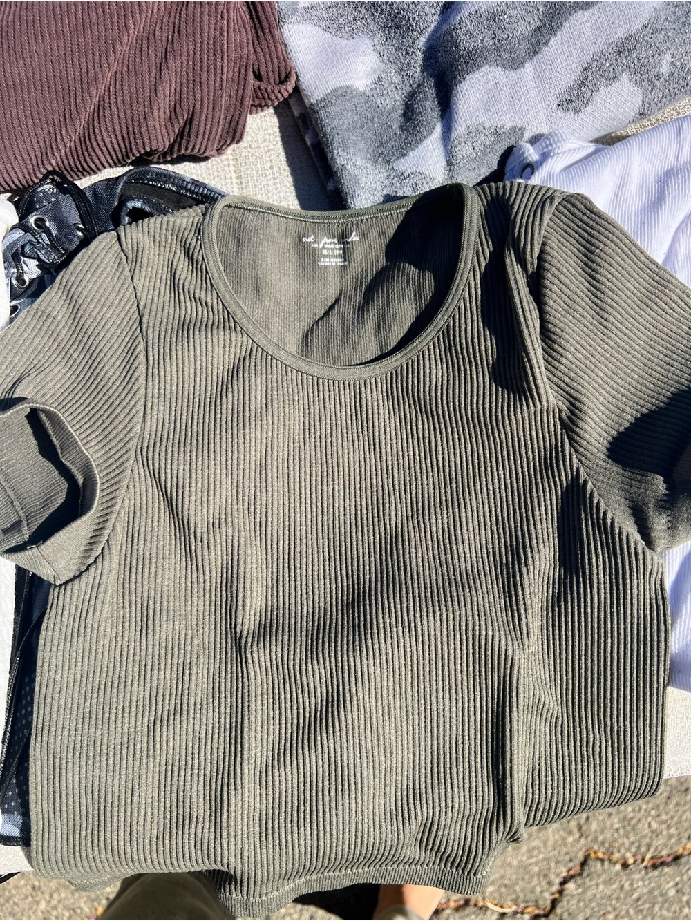 Free People Olive Ribbed Scoop Short Sleeve Tee